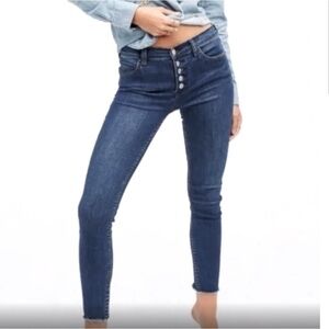 Free People Denim Dark Wash Button Up Jeans Color: Dark Blue | Size: 27